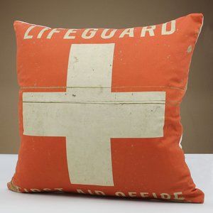 ACCENT PILLOW 18" x 18" — “LIFEGUARD,” Red, Cream